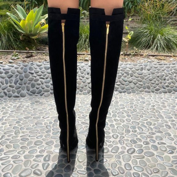 SERGIO ROSSI Black Suede Thigh High Boots - Picture 4 of 10